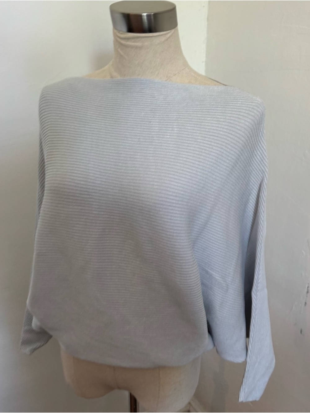 Anthropologie Light Blue Ribbed Off-the-Shoulder Sweater